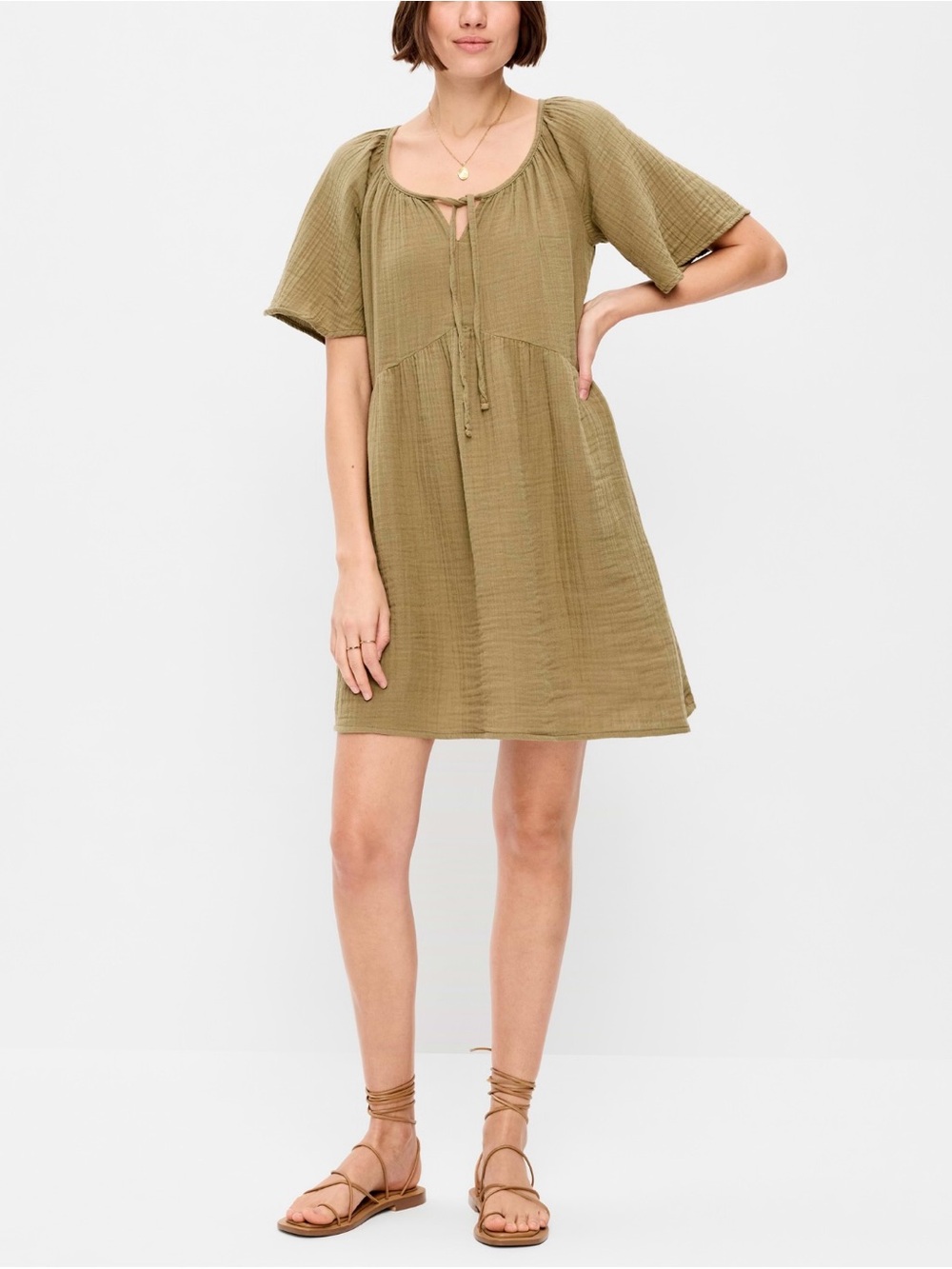 Old Navy Olive Tie-Neck Mini Dress